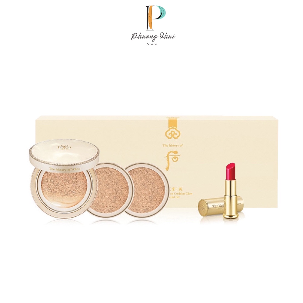 Set Phấn Nước Whoo Luxury Golden Cushion Spf50/pa+++ Tặng 2 Lõi Và Son Dưỡng Màu Rose