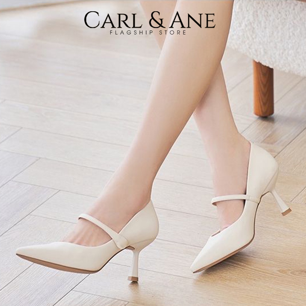 Carl & Ane - Giày công sở cao gót bít mũi có quai chéo màu cà phê _ CP015