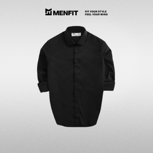 Áo sơ mi đen tay dài nam MRC 2012080-2LH chất vải cotton mềm mịn, form slimfit trẻ trung, sang trọng - MENFIT