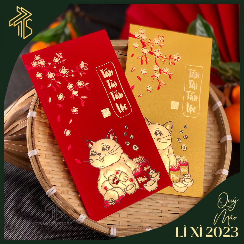 Lì xì mừng thọ chủ đề Mèo Tấn Tài Tấn Lộc cho năm Quý Mão nhiêu tài lộc & bình an