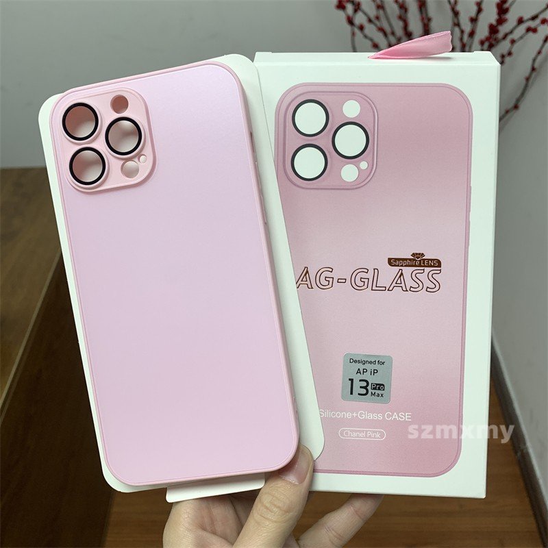 Ốp Điện Thoại Mặt Kính Cứng Chống Dấu Vân Tay Màu Hồng Cho IPhone 14 13 12 11 Pro Max 14Plus