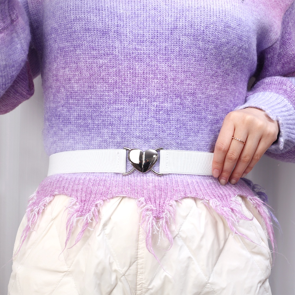 Thắt Lưng Co Giãn Khóa Kim Loại Hình Trái Tim Thời Trang Cho Nữ