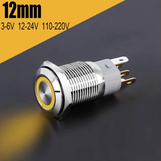 Nút công tắc nhấn giữ Tự khóa có LED 12mm (3V-6V 12-24V 110-220V) Vỏ Kim loại chống nước