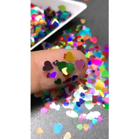 Kim tuyến trái tim 3D siêu mỏng 12 màu (mix lớn-nhỏ)- Trang trí nail, eboxy, đính vải