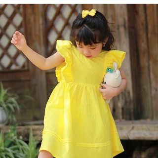 Váy hè cho bé gái tay cánh tiên Kimbibi chất thô cotton mềm thoáng mát dệt nổi hạt gạo Doris
