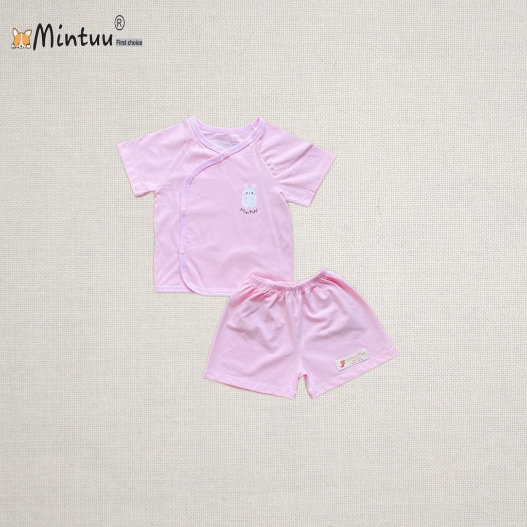 Bộ quần áo sơ sinh  cho bé  tay ngắn, cài xéo vải 100% cotton 4 chiều hiệu Mintuu First Choice cho bé 0 - 2 tuổi