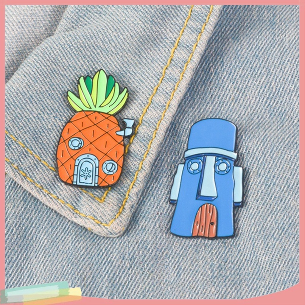 【LK】Creative Unisex Cartoon House Pineapple Brooch Pin Hat Shirt Collar Lapel Badge