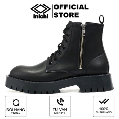 Chunky Combat Boots da thời trang INICHI G1111 da lì, khóa kéo phiên bản đế chunky cao cấp