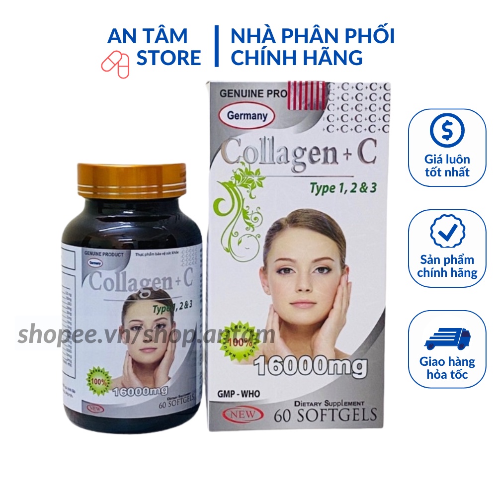 Viên uống đẹp da Collagen + C Type 123 16000mg bổ sung collagen, vitamin e giúp chống lão hóa, cải thiện nếp nhăn (60v)