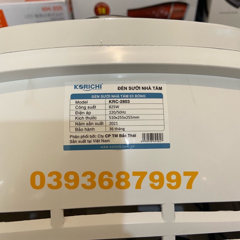 Bảo Hành 36 tháng,Đèn Sưởi Nhà Tắm Chống Lóa KORICHI Chính Hãng