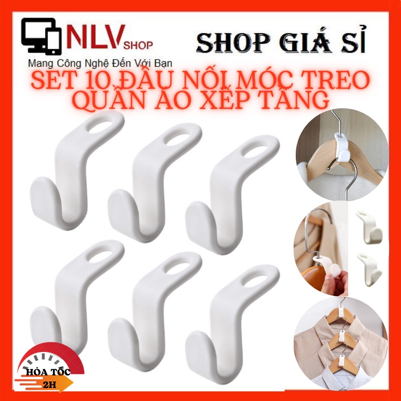 Set 10 đầu nối móc treo quần áo xếp tầng bằng nhựa cứng giúp tiết kiệm không gian tủ, phòng, quần áo luôn gọn gàng