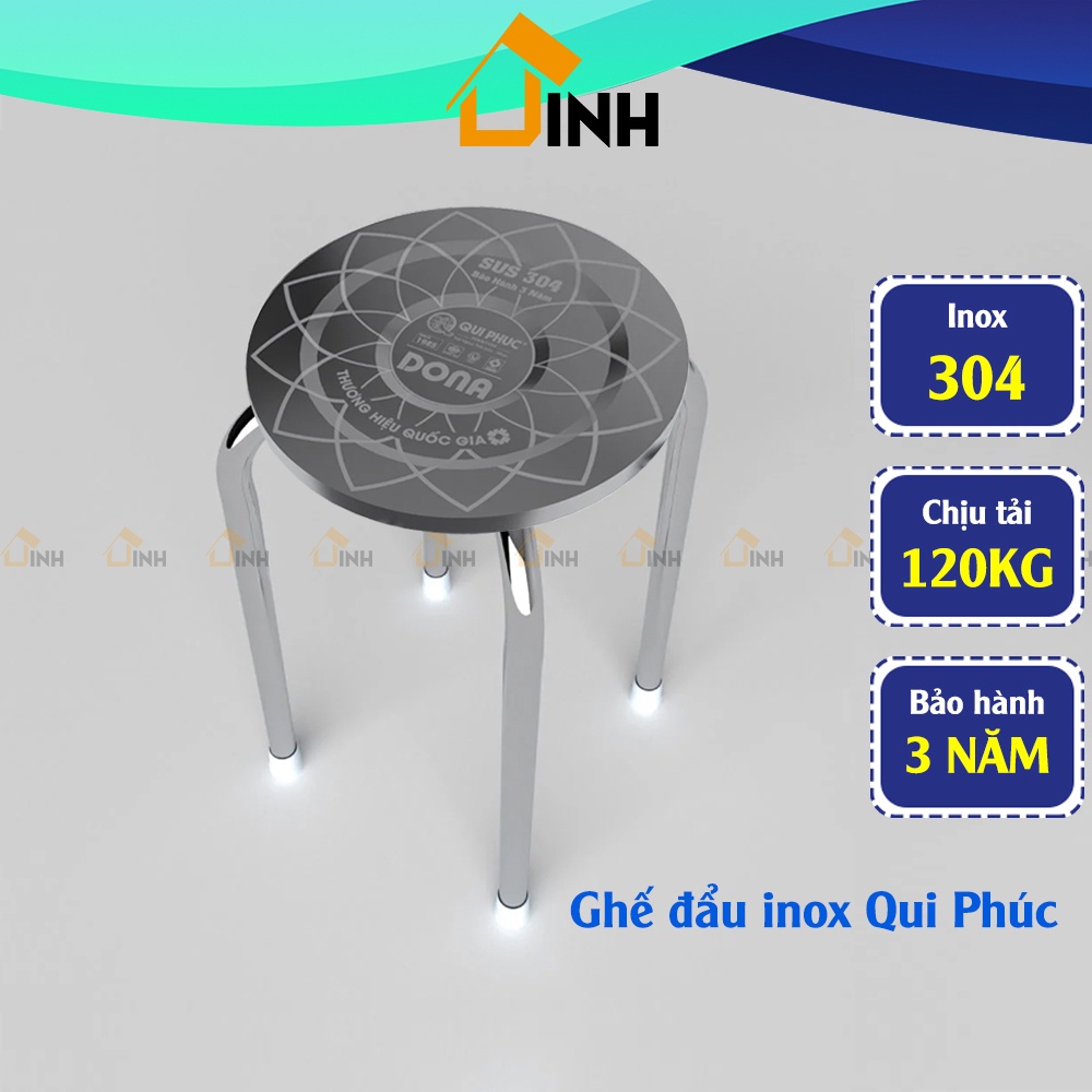 Combo 10 Ghế inox 304 Dona Qui Phúc, Ghế đẩu inox cao 50cm