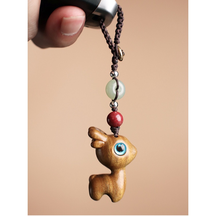 Móc khóa/ Dây treo điện thoại hươu thiên lộc làm từ gỗ đàn hương - Mang lại may mắn tài vận