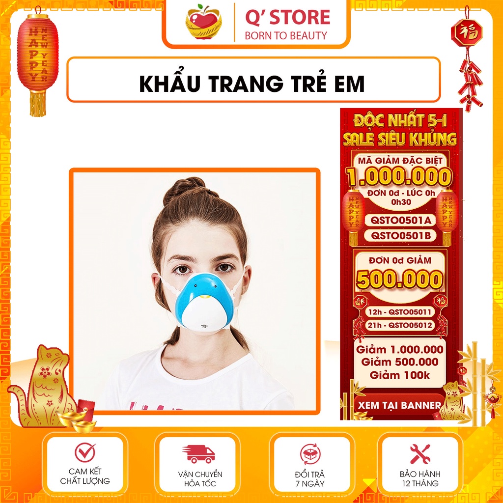 Khẩu trang trẻ em 🎁TẶNG ĐẦU LỌC🎁 Khẩu trang y tế tự động thông gió , màng lọc 4 lớp kháng 99,99% bụi mịn và vi khuẩn