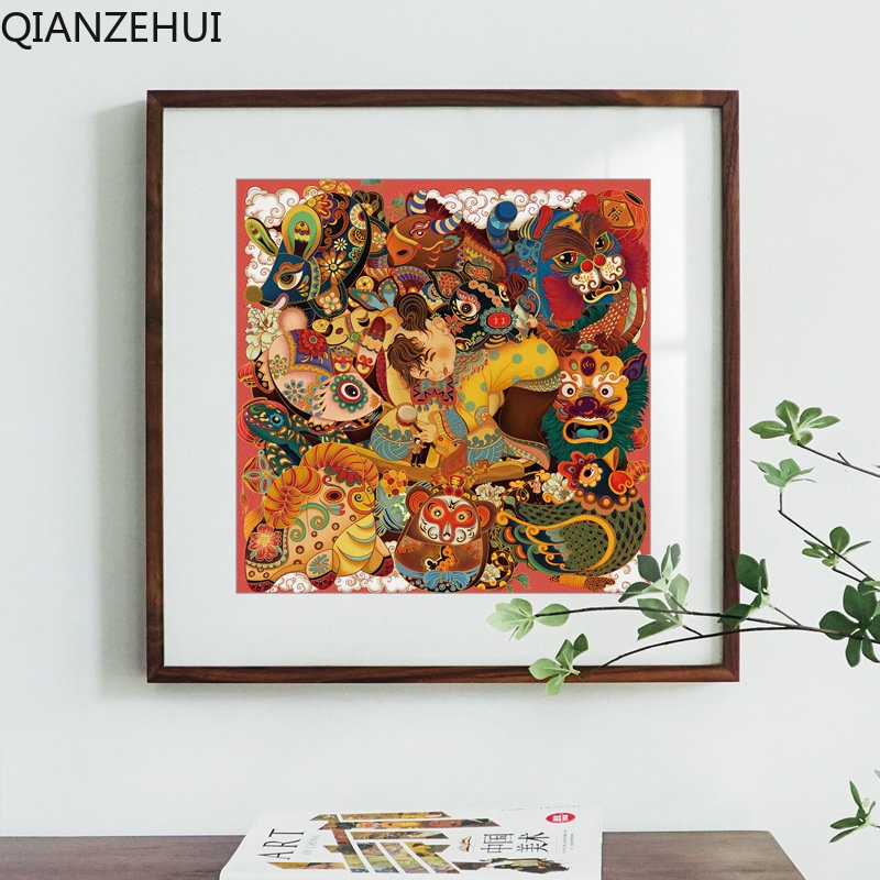 Bộ Tranh Thêu Chữ Thập Tự Làm 11ct Họa Tiết Cung Hoàng Đạo Hoạt Hình Phong Cách Trung Hoa