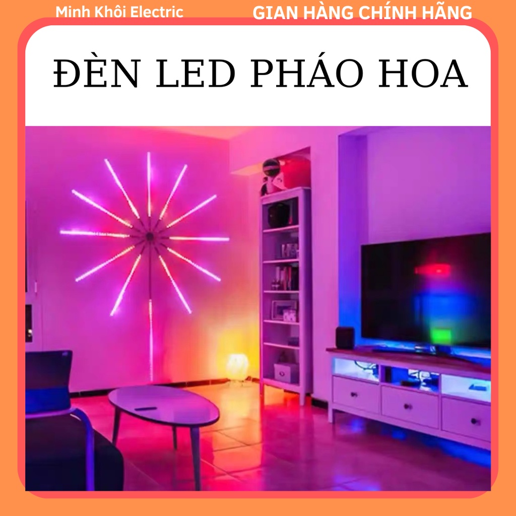 Đèn Led Pháo Hoa Trang Trí, đèn nháy pháo hoa 16 Màu Cảm Biến Âm Thanh Có Remote Điều Khiển và Kết Nối APP Điện Thoại