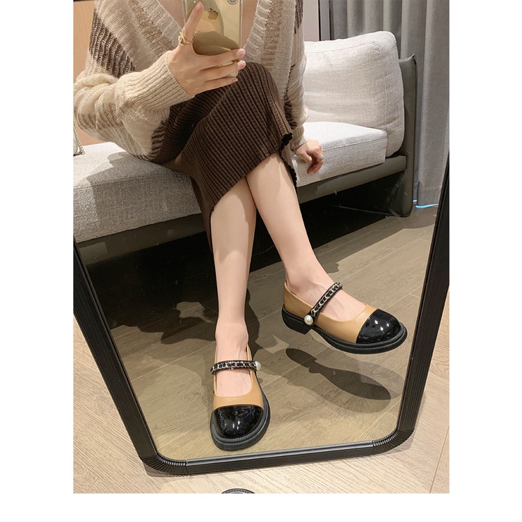 Giày Búp Bê Một Dây Đính Ngọc Trai Màu Sắc Retro Dành Cho Nữ