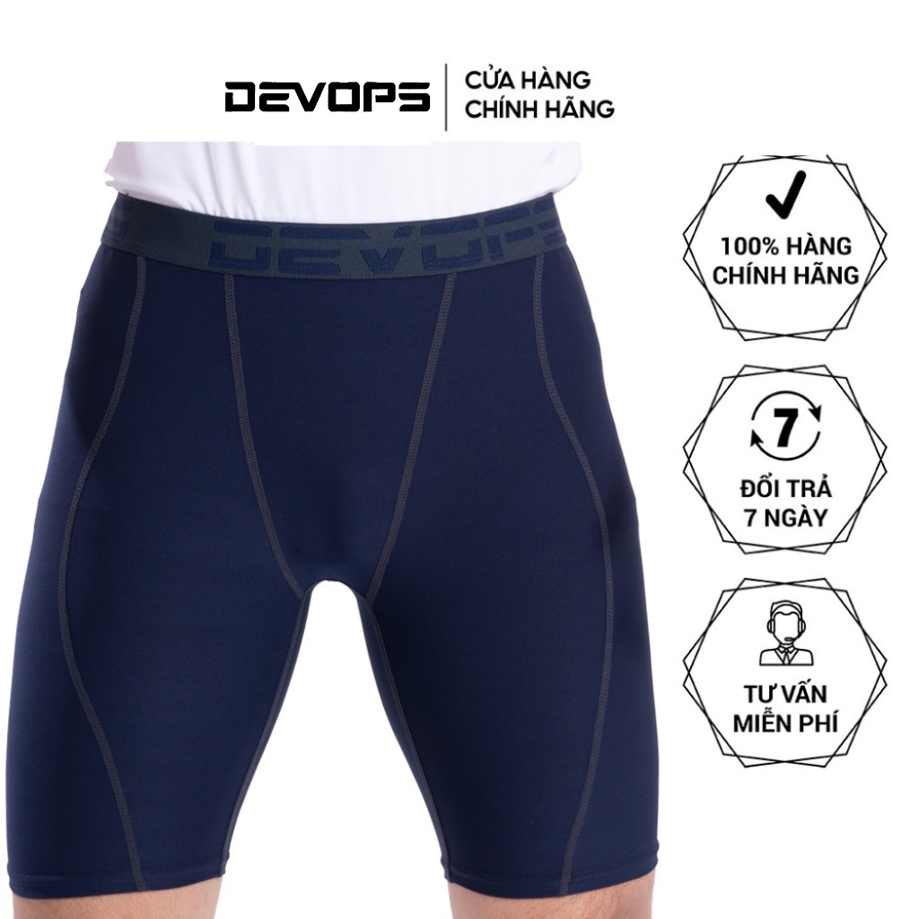 Quần legging nam DEVOPS dáng ngắn lưng thun cá tính ôm body chất liệu cao cấp chống UV kháng khuẩn gym bóng đá DEL1004