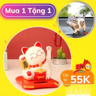 [ MUA 1 TẶNG 1 ] Mèo thần tài vẫy tay tài lộc dùng năng lượng mặt trời nhiều size