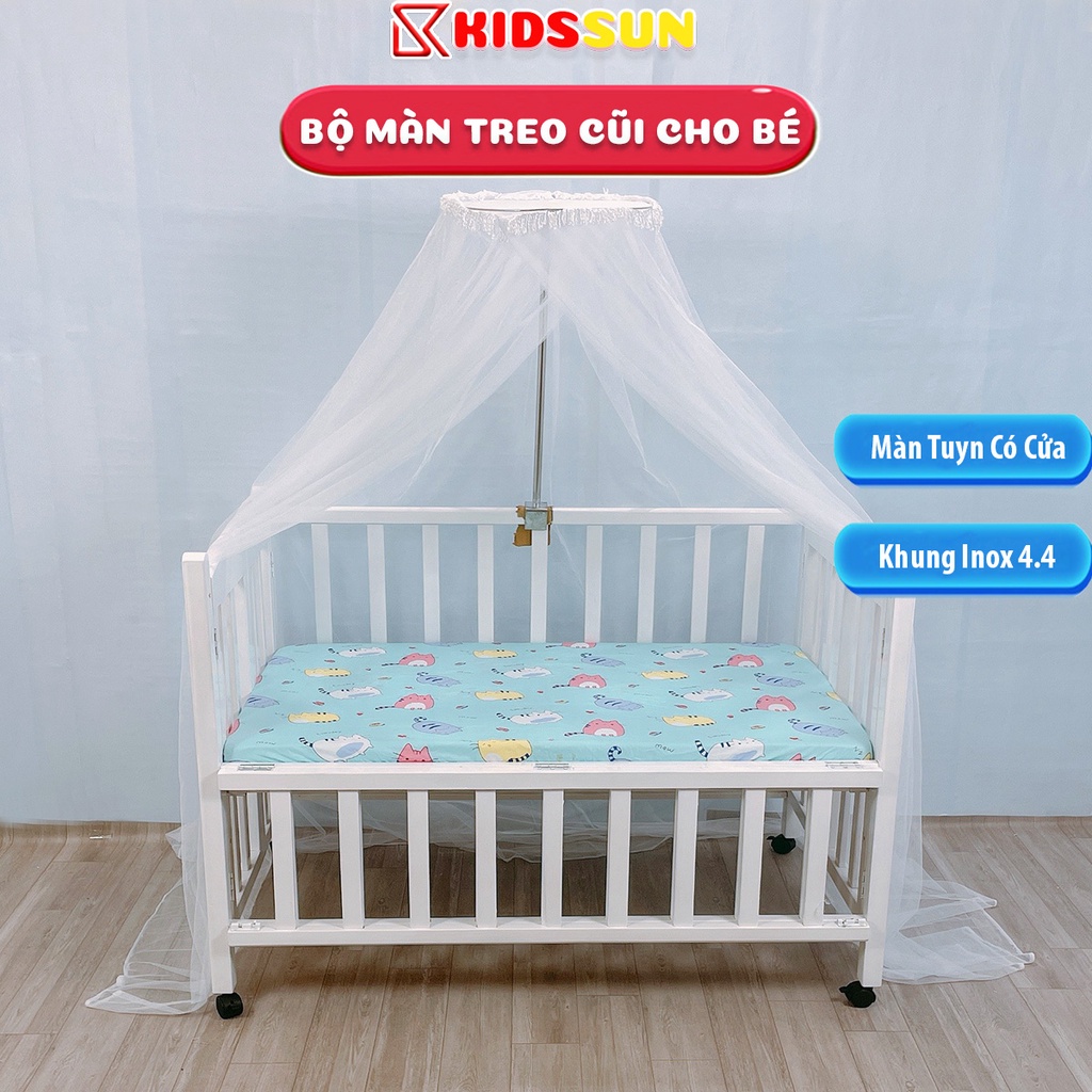 Màn và khung treo inox KIDSSUN cho nôi cũi, màn tuyncó cửa chống muỗi phủ kín tới chân cũi, khung inox chắc chắn