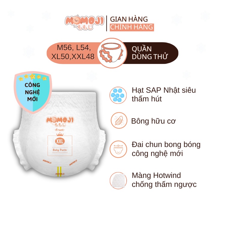 Tã Bỉm Quần Momoji Siêu thấm hút mẫu dùng thử tách miếng M56/L54/XL50/XXL48
