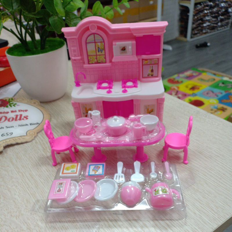 Bộ tủ bếp mini Kèm bàn ăn Đồ chơi Nội thất Nhà búp bê 1/8 Animedolls 638 NCT