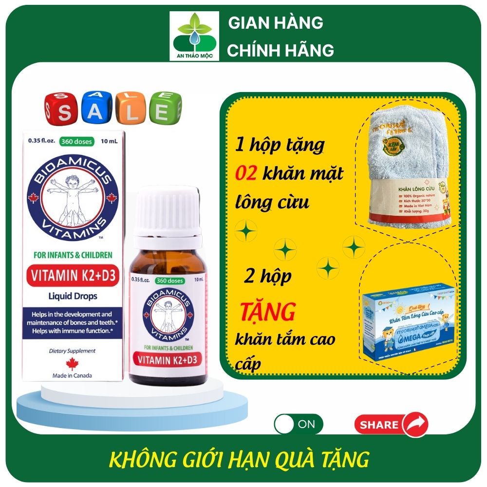 Bioamicus Vitamin K2 + D3 Bổ Sung D3K2 MK7 Giúp Bé Hấp Thu Canxi Phát Triển Chiều Cao