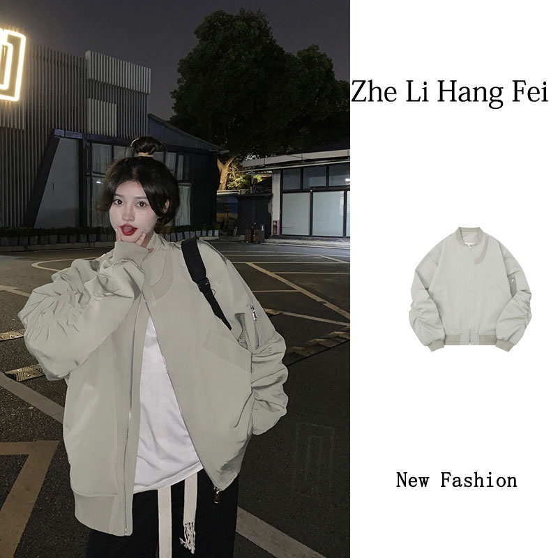 Áo khoác ZHELIHANGFEI kiểu Mỹ tay dài rộng đa năng
