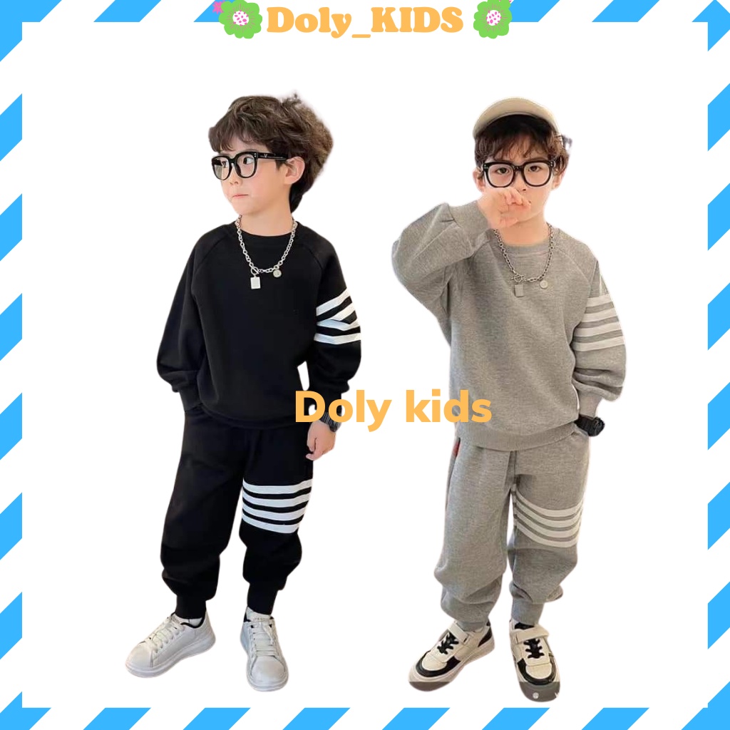 Bộ thu đông bé trai DOLY KIDS, Bộ nỉ cho bé dài tay bé trai bé gái chất thun cotton gân tổ ong cho bé từ 7-28kg