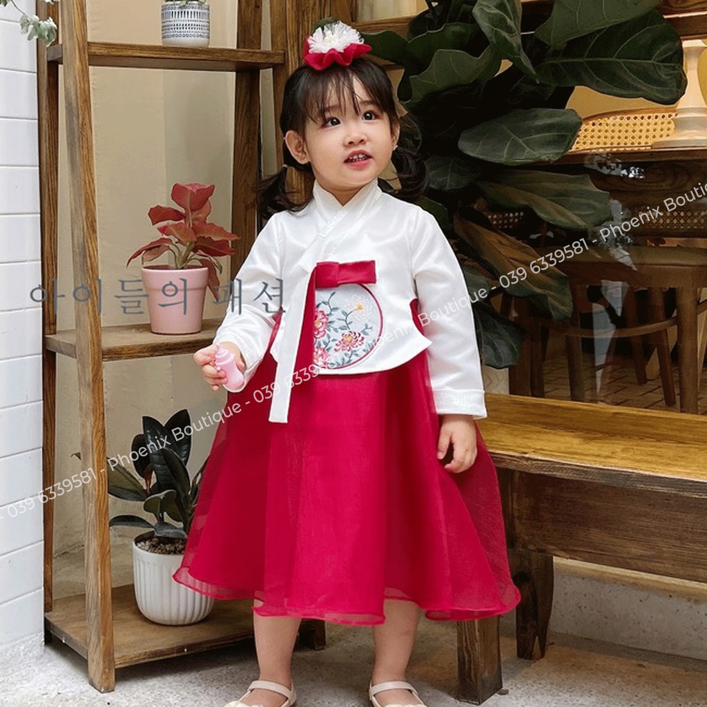 Áo dài Hanbok cho bé , Chất liệu gấm Hàn phối chân váy tơ B041