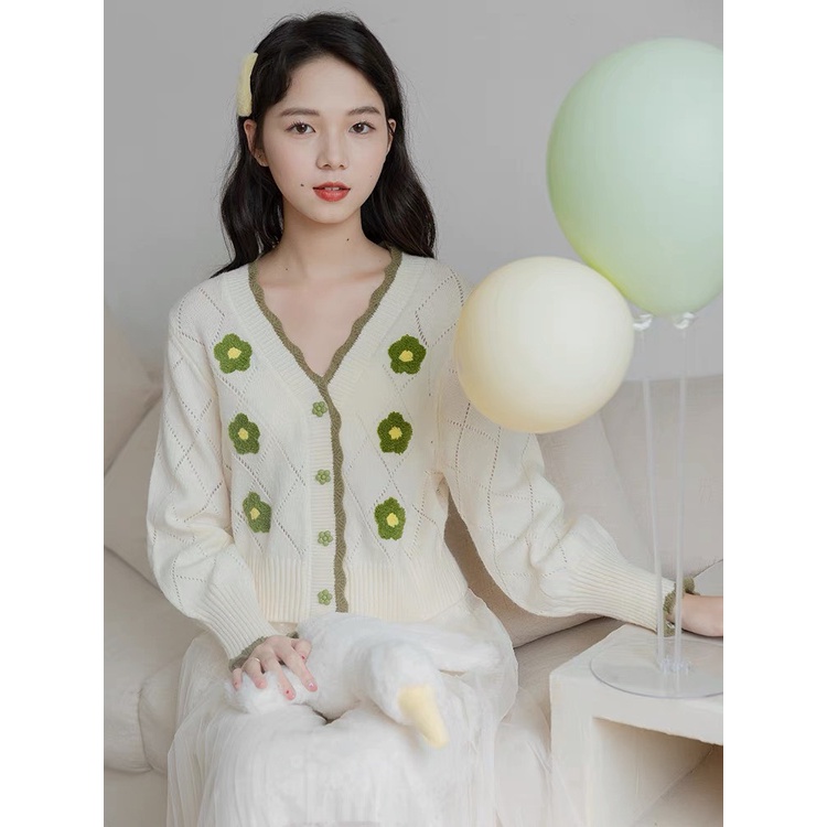 Áo cardigan nữ thời trang quảng châu phối màu đen trắng họa tiết hình trám dễ thương min.strore365