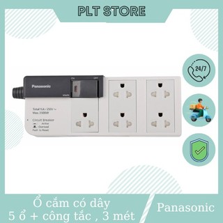 Ổ cắm có dây, 5 ổ cắm 3 chấu + 1 công tắc, dây dài 3 mét panasonic wchg28352