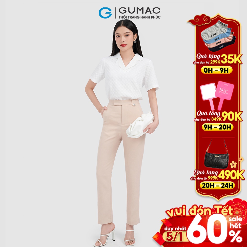 Quần tây nữ ống đứng đính nút trang trí nhiều màu GUMAC QC09047