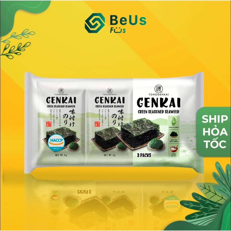 Rong biển ăn liền vị lá xanh GENKAI - Nhập khẩu chính hãng Hàn Quốc - Gói 4gr - Thơm ngon bổ dưỡng