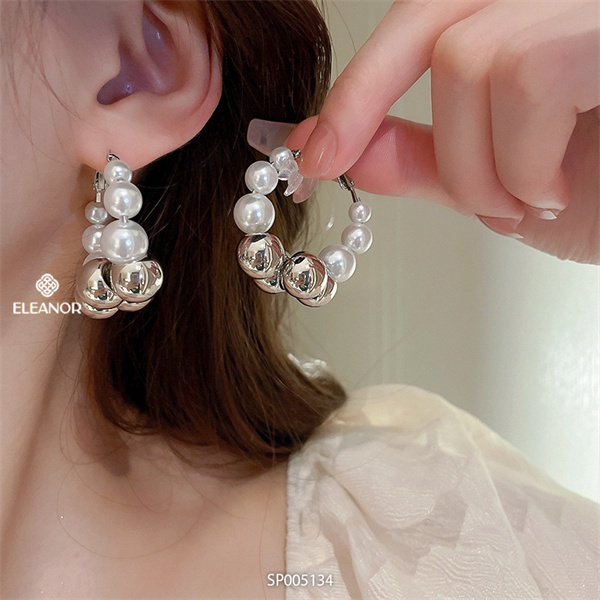 Bông tai nữ chuôi bạc 925 Eleanor Accessories gắn ngọc trai nhân tạo phối bi tròn phụ kiện trang sức 5134