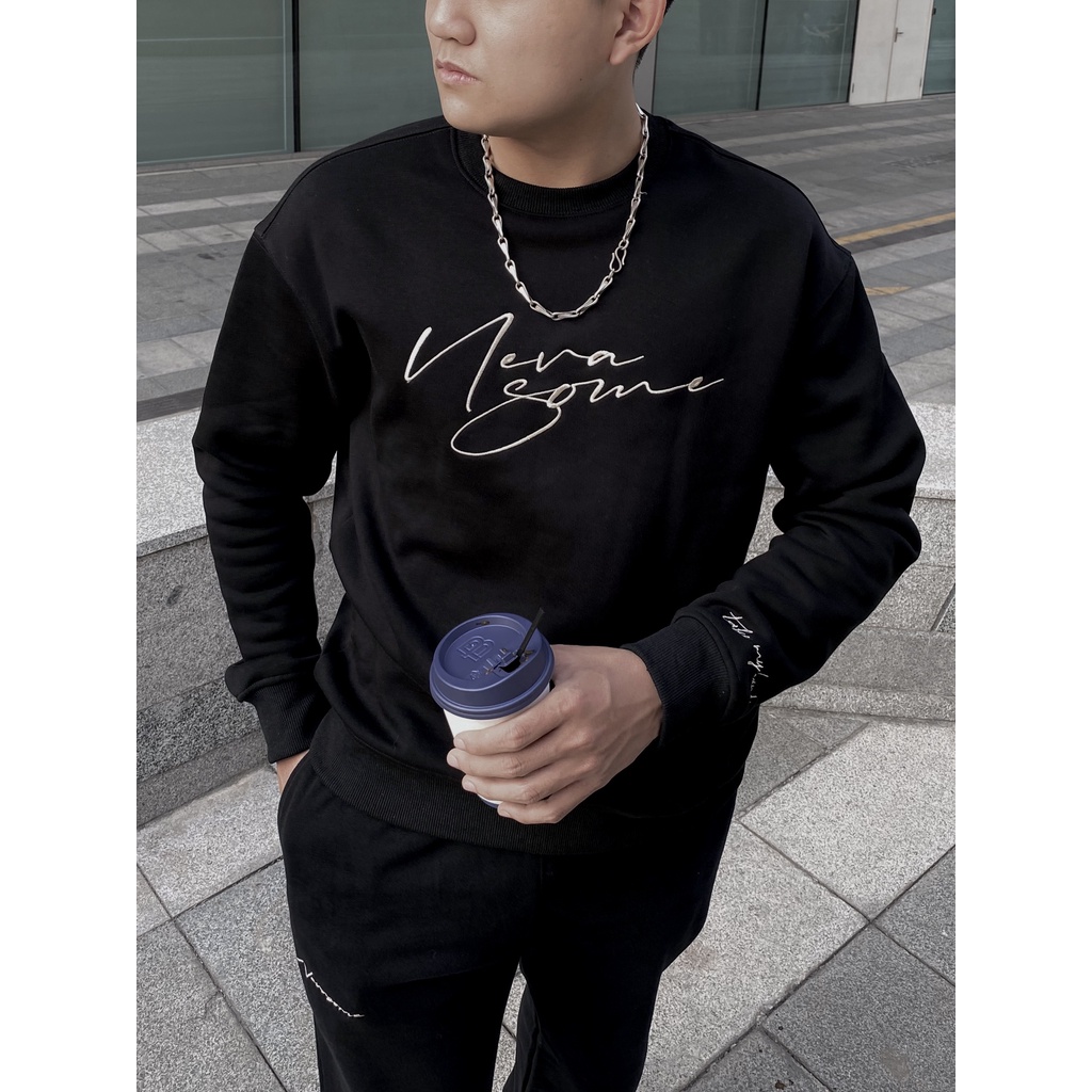 Áo nỉ Sweater local brand NEVASOME Take My Hand Đen Cotton Nỉ Bông Form Rộng Nam Nữ Unisex Oversize