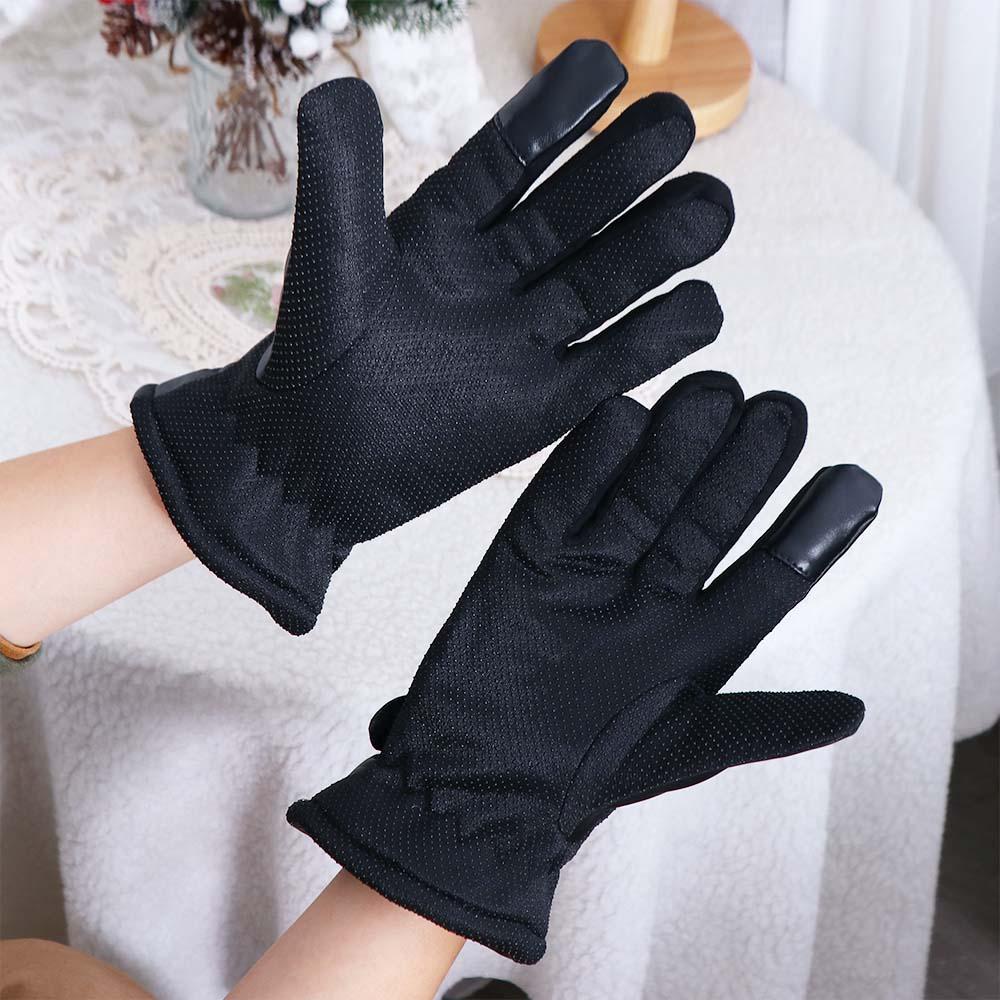 Găng Tay Lái Xe Dày Dặn Màu Đen Có Thể Chạm Màn Hình Cảm Ứng Dành Cho