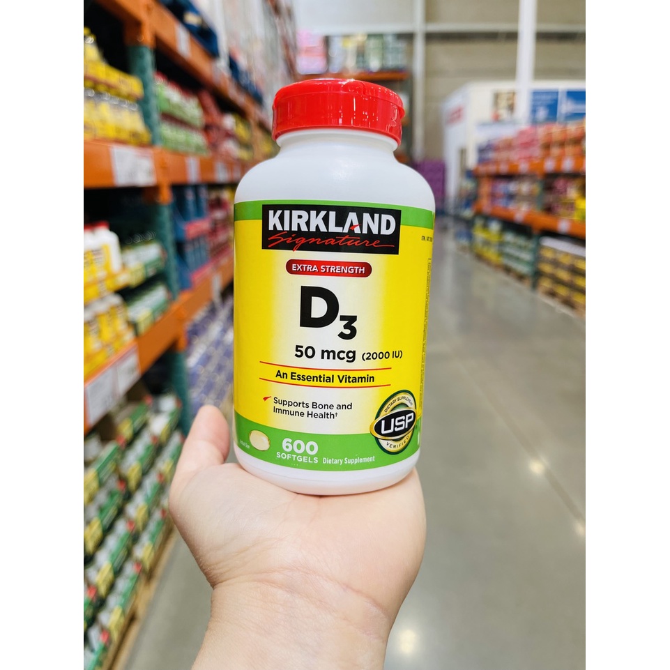 Viên uống Vitamin D3 Extra Strength Kirkland Signature 50mcg 600 viên của Mỹ