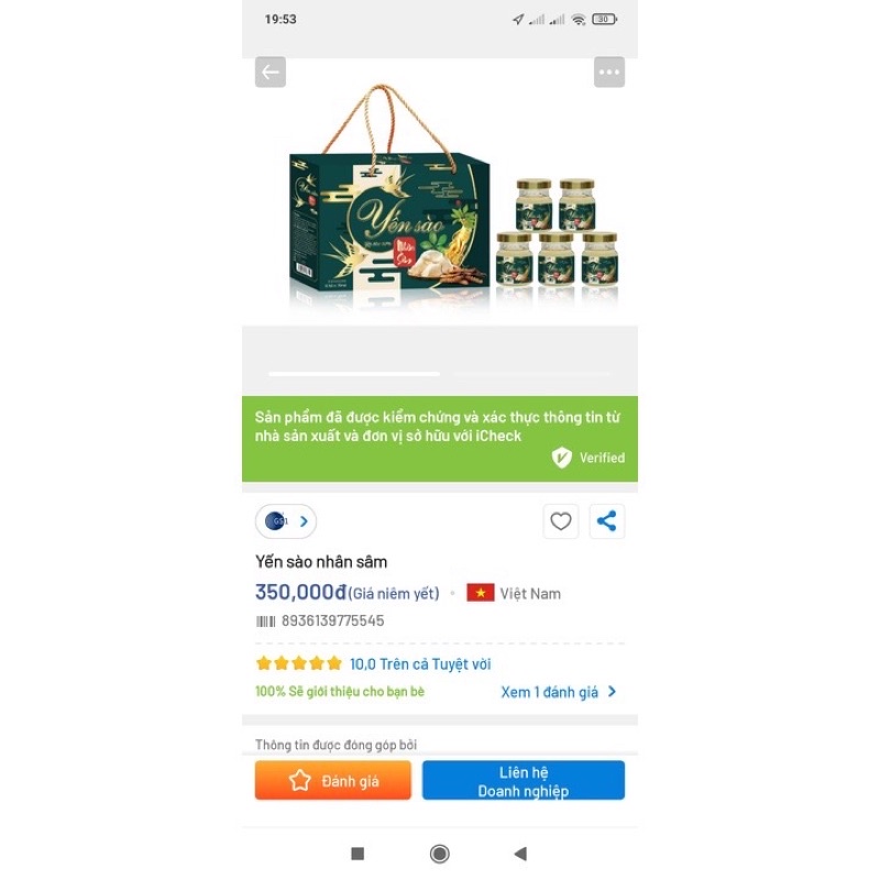 Yến sào đông trùng hạ thảo hồng sâm, đường phèn, nhân sâm,vi cá mập  yến sào 32%