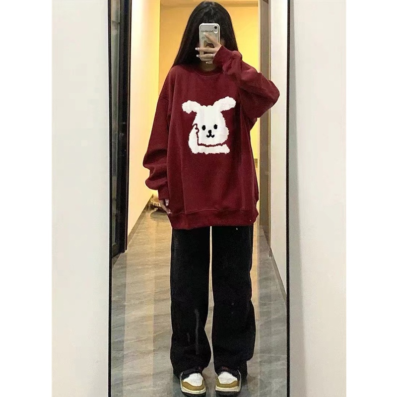 NRVP Áo Thun Nỉ Tay Dài In Hình Thỏ Năm Mới 2023 Phong Cách Hàn Quốc Thời Trang Mùa Đông Cho Nữ