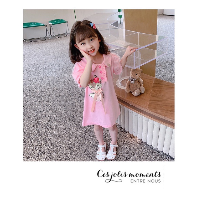 Váy bé gái hồ ly nhỏ mầu hồng vải lacos mềm mát 10-25kg XHN1148