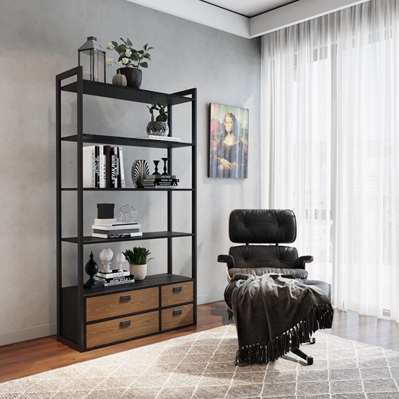 HENRY, Kệ trưng bày 4 tầng 4 ngăn kéo SHE_137, 100x35x185cm, Scandi Home