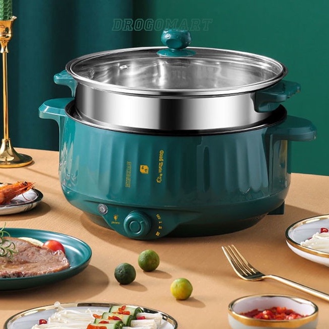 Nồi Lẩu Điện Mini, Nồi lẩu HOT POT 3 NẤC NHIỆT 28cm Kèm Giá Hấp Inox, Nồi Lẩu Gia Đình Chống Dính Vân Đá