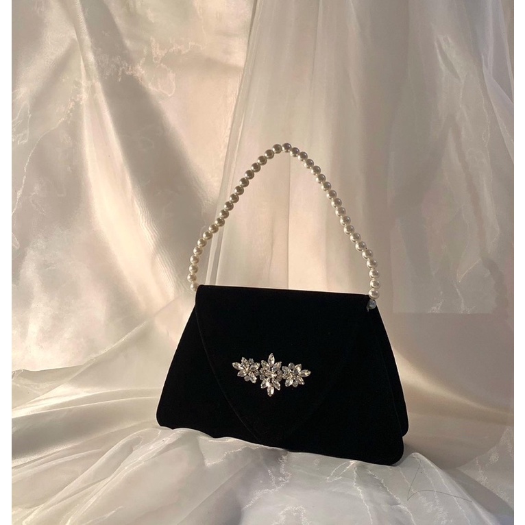 The Ines - Túi xách nhung mịn charm dãy đá đi kèm 2 loại quai