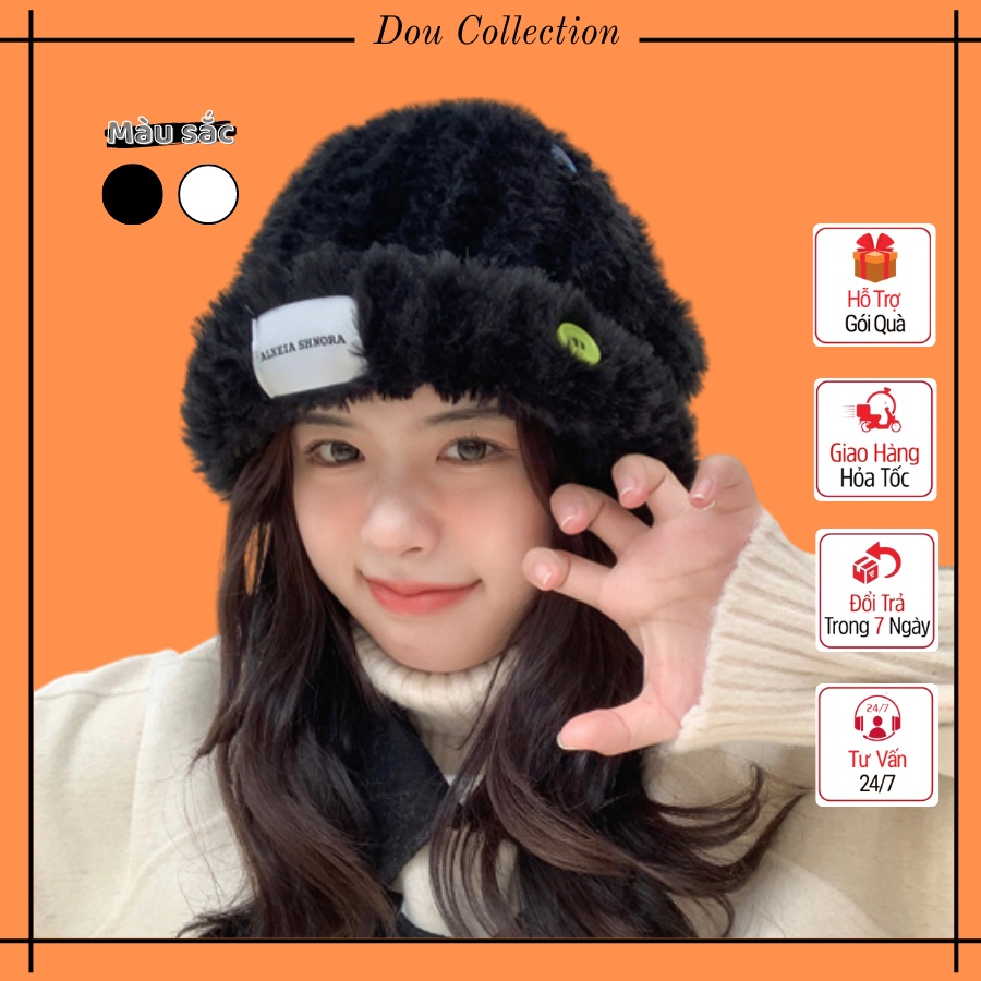 Mũ len nam nữ unisex, Nón len trơn phối nút chất dày co giãn tốt dáng dài giữ ấm Retro thời trang thu đông - Mã NL012