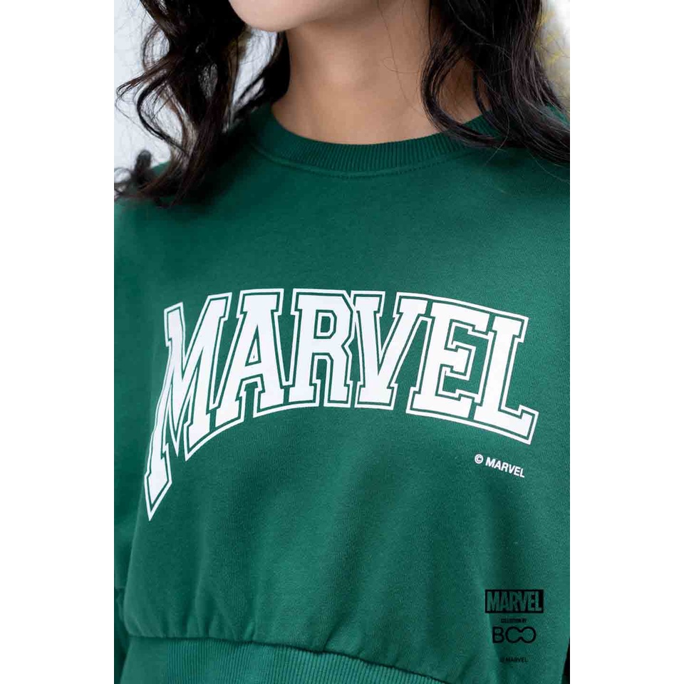 Áo Nỉ Không Mũ Nữ BOO Dáng Croptop Logo Marvel BZL