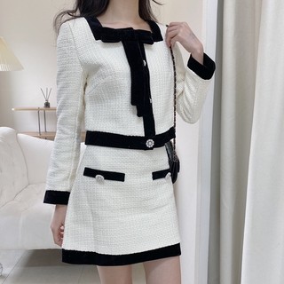 Set dạ trắng phối nơ nhung 728