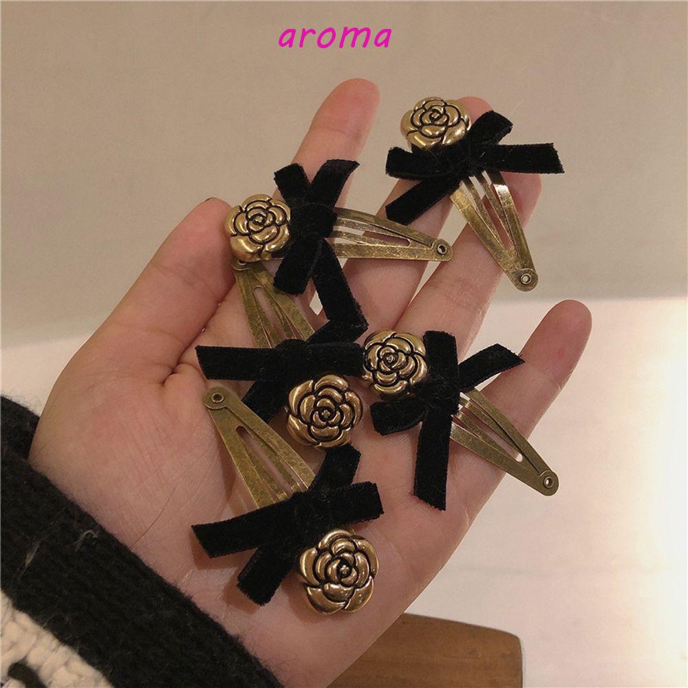 Kẹp Tóc Nơ Vải Nhung Họa Tiết Hoa Trà Phong Cách Retro Thanh Lịch