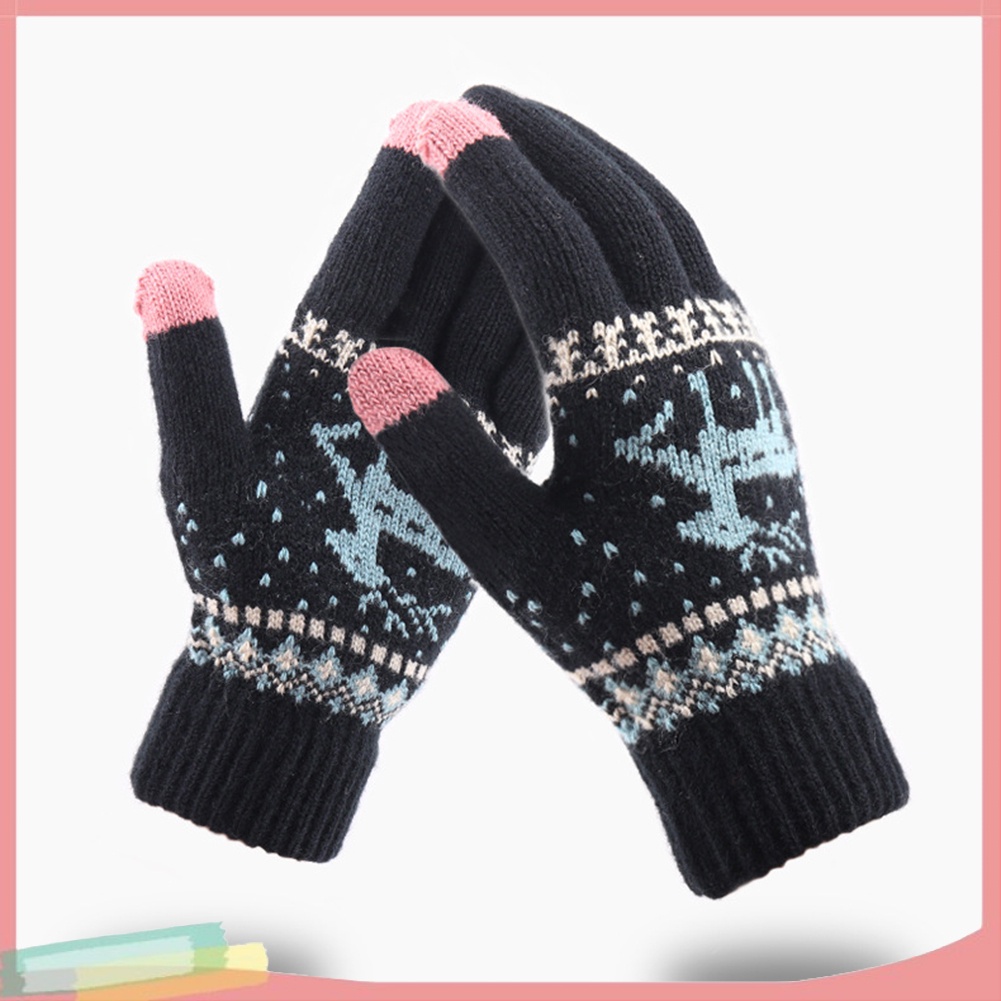 Găng Tay Len Giữ Ấm Họa Tiết Giáng Sinh Xinh Xắn