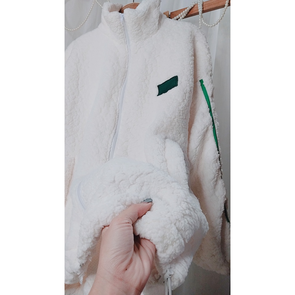 Áo Khoác Lông 3 Sọc Tay Xanh Lông Trắng, Áo Khoác Mùa Đông Cực Dày